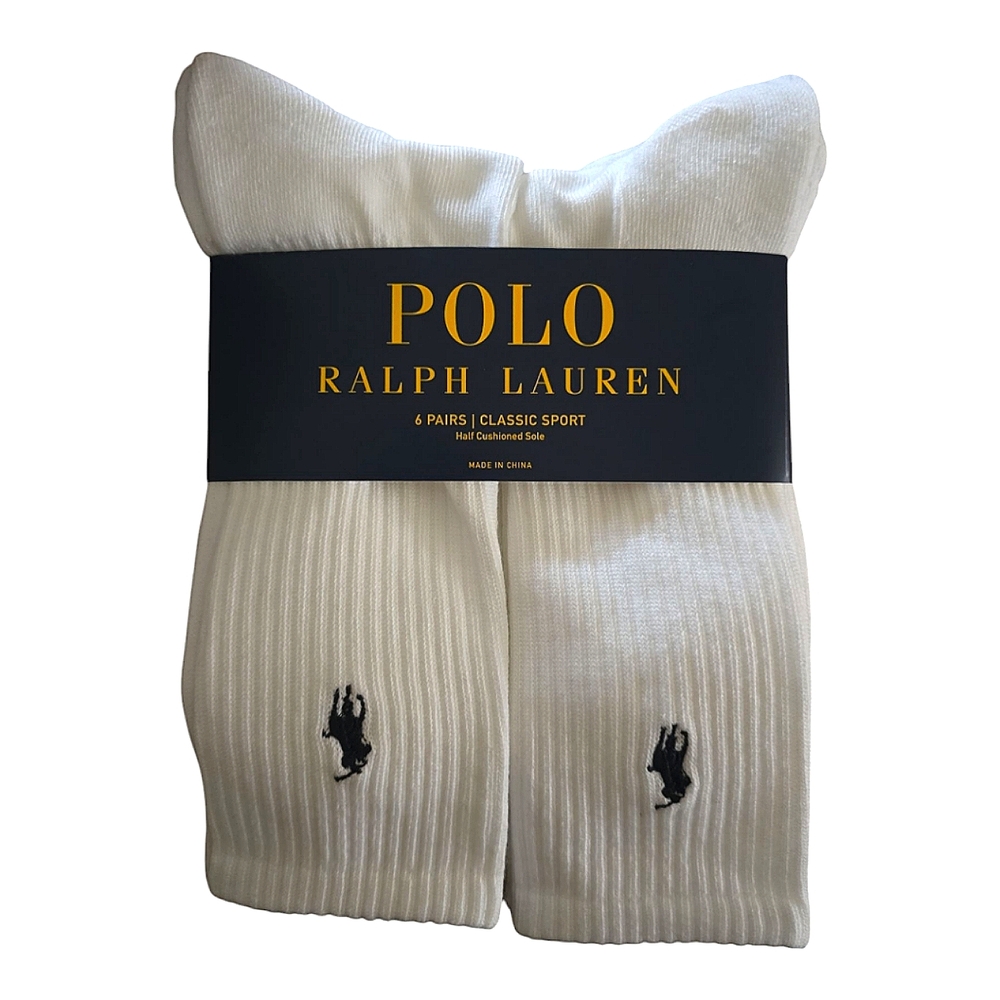 Polo Ralph Lauren Mens 6 Pack Classic Sport Embroidered Crew Socks